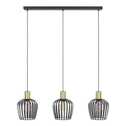Eglo - Lampadario a sospensione con filo 3xE27/40W/230V nero/oro