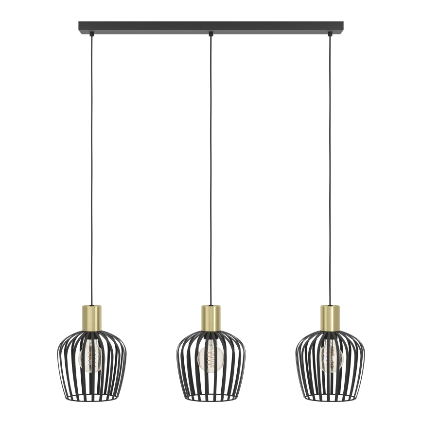 Eglo - Lampadario a sospensione con filo 3xE27/40W/230V nero/oro