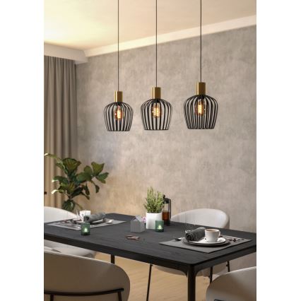 Eglo - Lampadario a sospensione con filo 3xE27/40W/230V nero/oro