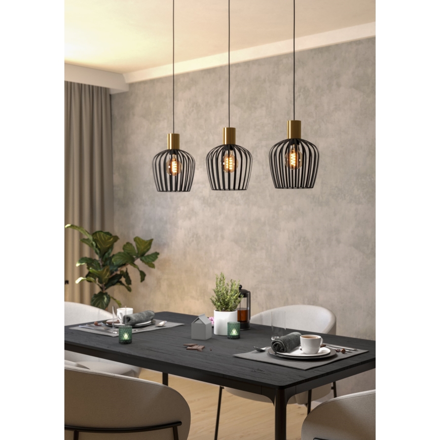 Eglo - Lampadario a sospensione con filo 3xE27/40W/230V nero/oro