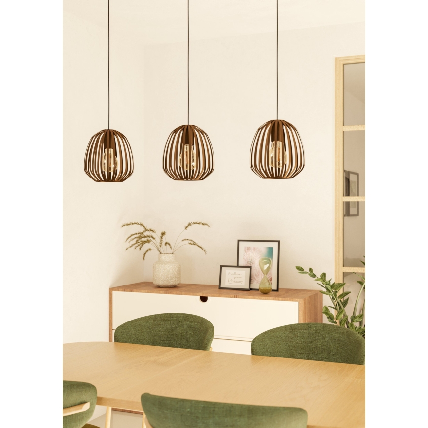 Eglo - Hängeleuchte mit Drahtseilabhängung, 3x E27/40W/230V, Bronze