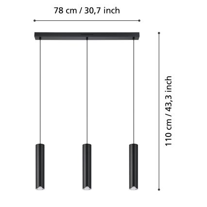 Eglo - LED RGBW Lampadario dimmerabile a sospensione con filo 3xLED/3,7W/230V 2700-6500K nero