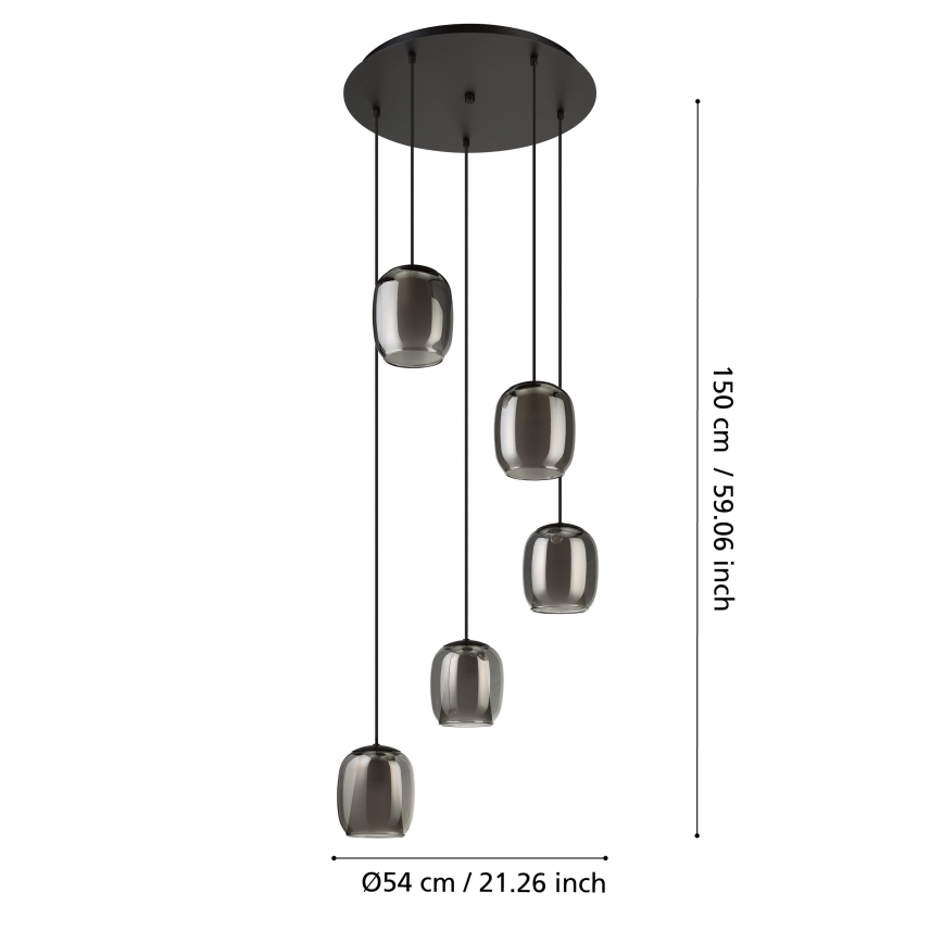 Eglo - Lampadario a sospensione con filo 5xE27/28W/230V grigio