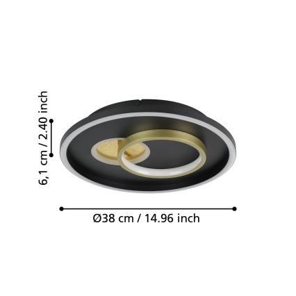 Eglo - Plafoniera LED LED/14W/230V + LED/8,5W Ø 38 cm nero/oro