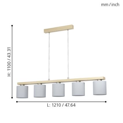 Eglo - Lustre suspendu sur câble 5xE27/28W/230V
