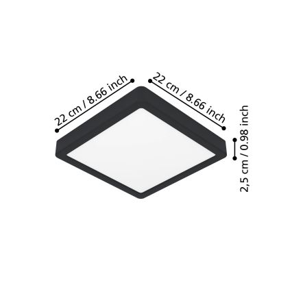 Eglo - Plafoniera LED 10,5 W, 230 V, 2700/4000/6500 K, 22 x 22 cm, nera