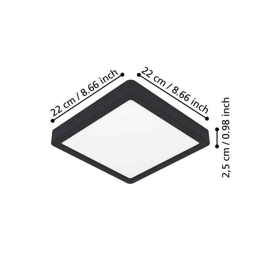 Eglo - Plafoniera LED 10,5 W, 230 V, 2700/4000/6500 K, 22 x 22 cm, nera