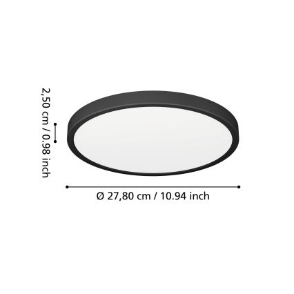 Eglo - Plafonnier LED pour salle de bains, 14,2 W, 230 V, 2700/4000/6500 K, Ø 27,8 cm, IP44, noir