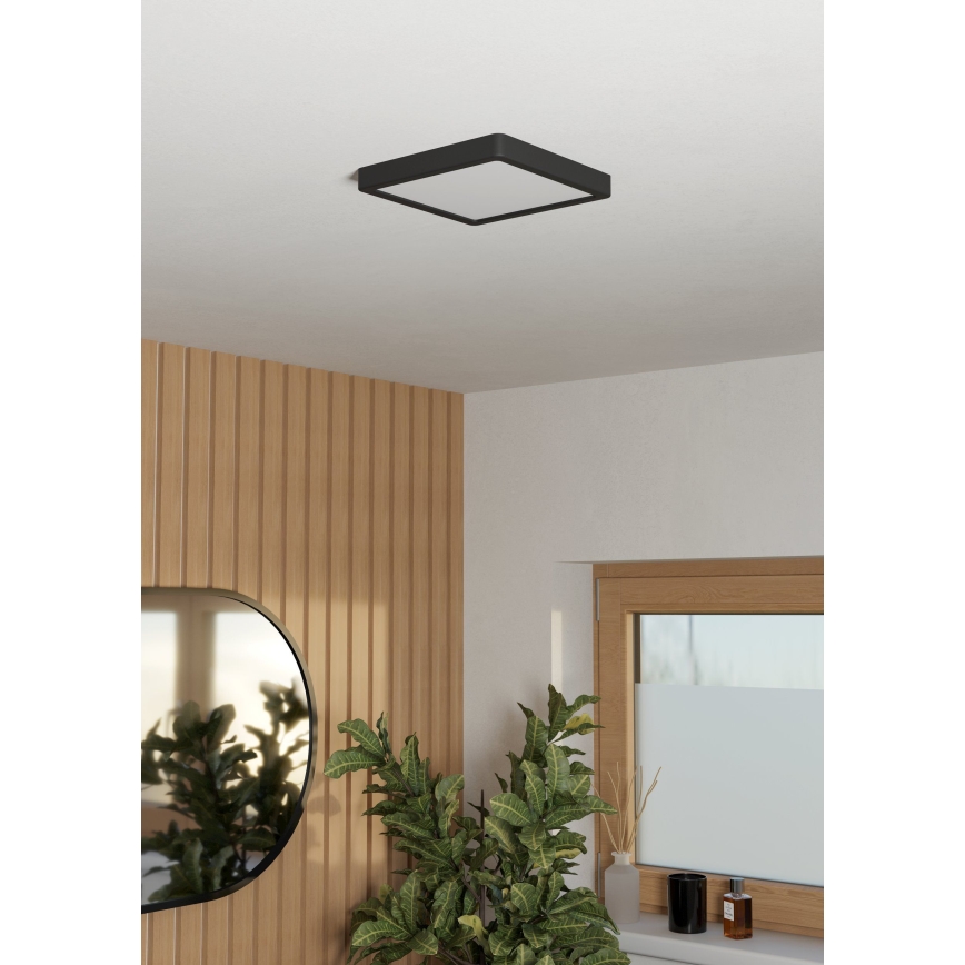 Eglo - Plafoniera LED da soffitto per bagno, 10,5 W/230 V, 22 x 22 cm, IP44, nera