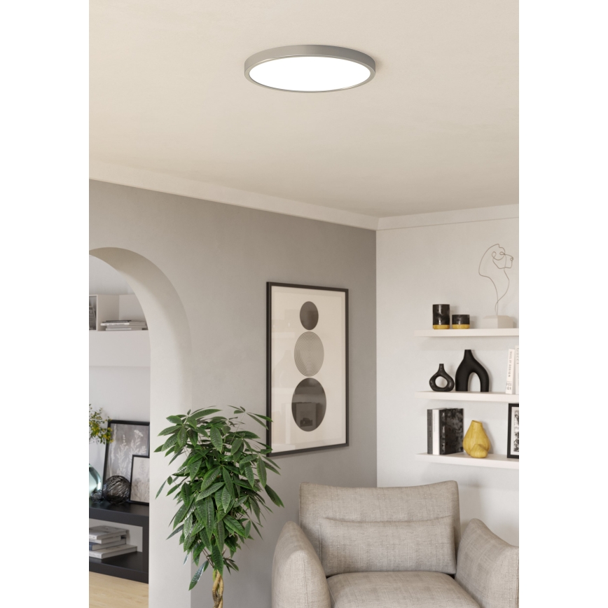 Eglo - Plafonnier LED RGBW dimmable pour salle de bains, LED 17,5 W / 230 V, 2700–6500 K, Ø 38,9 cm, IP44, chrome mat