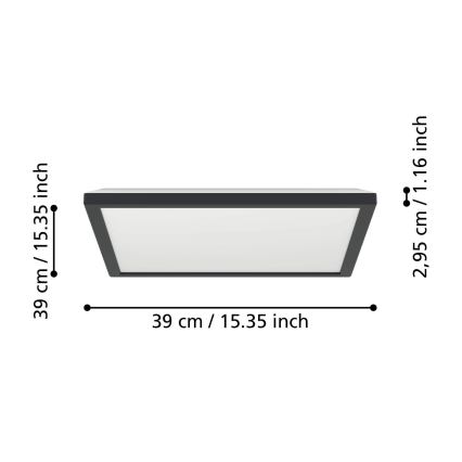 Eglo - Plafonnier extérieur à intensité variable LED/17,6W/230V 2700-6500K 39x39 cm IP44 noir + télécommande