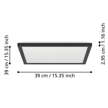 Eglo - Plafonnier extérieur RGBW à intensité variable LED/17,6W/230V 2700-6500K 39x39 cm IP44 noir ZigBee