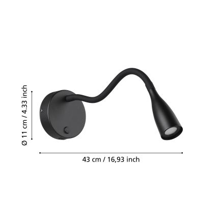 Eglo - Lampada da parete LED flessibile con USB, 3,8 W, 230 V, nera