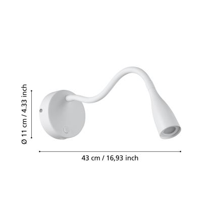 Eglo - Applique murale LED flexible avec port USB, 3,8 W, 230 V, blanc