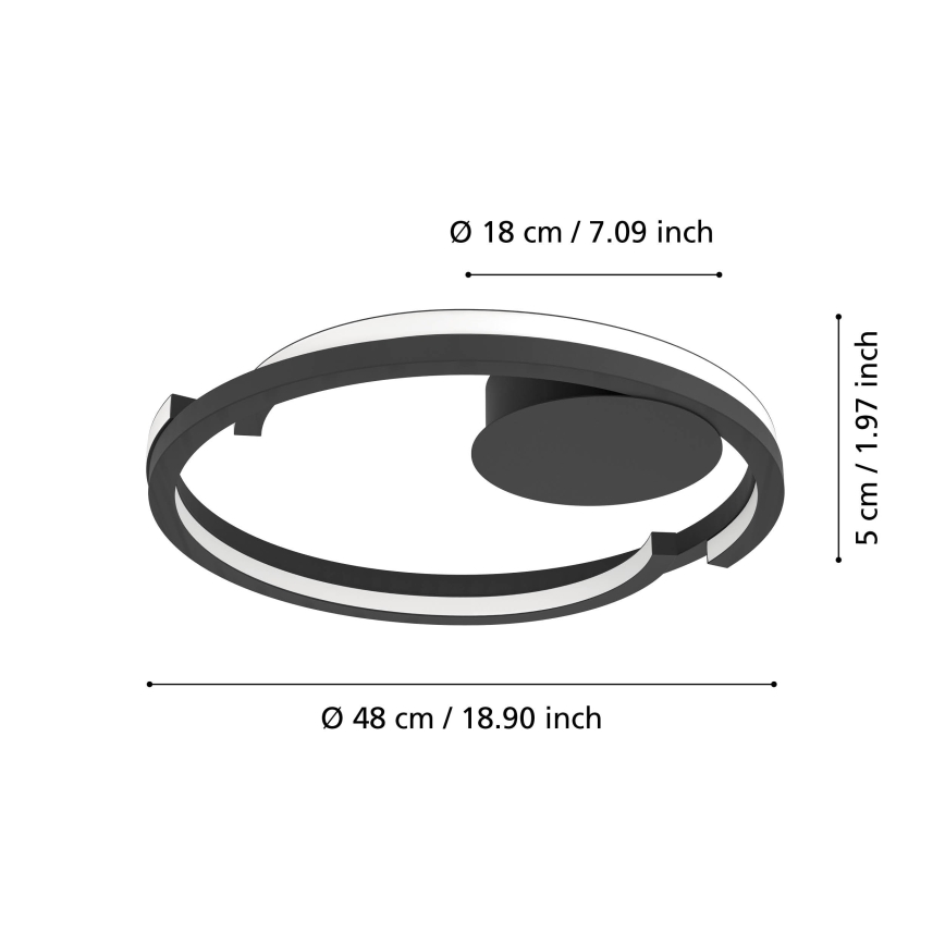 Eglo - LED-dimmbare Deckenleuchte 2xLED/20W/230V 2700-6500K Ø 48 cm schwarz + Fernbedienung