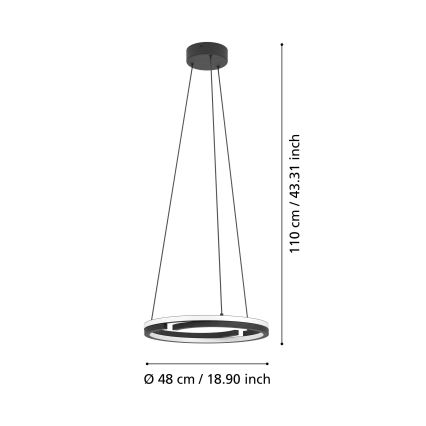 Eglo - Dimmbare LED-Hängeleuchte an Kabel 2xLED/20W/230V 2700-6500K pr. 48 cm schwarz + Fernbedienung