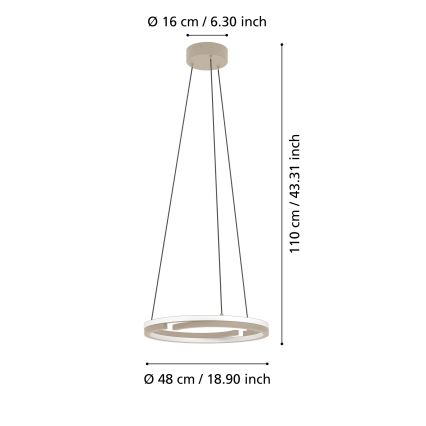Eglo - Lampadario LED dimmerabile a sospensione su cavo 2xLED/20W/230V 2700-6500K Ø 48 cm beige + telecomando