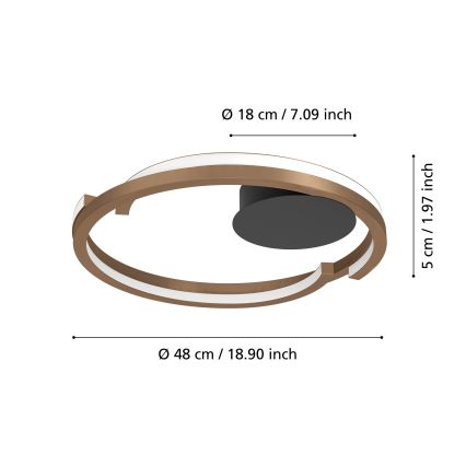 Eglo - Plafoniera a LED dimmerabile 2xLED/20W/230V 2700-6500K Ø 48 cm finitura bronzo + telecomando