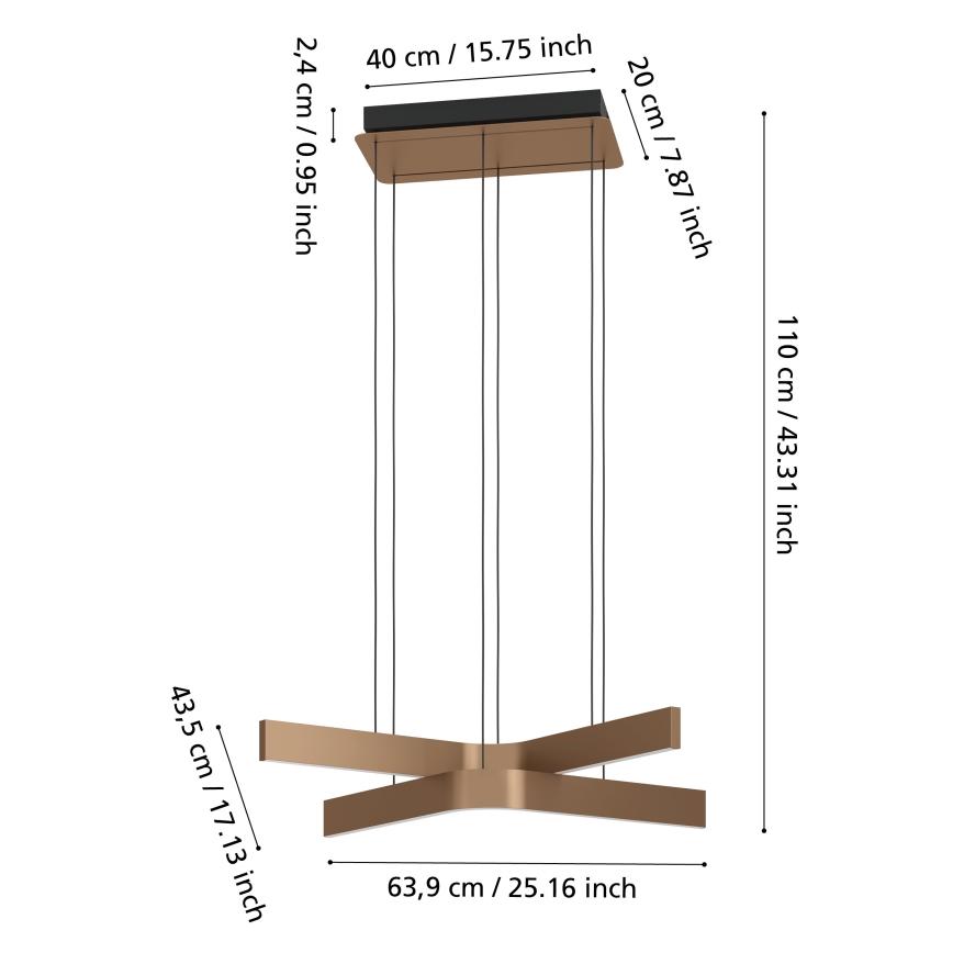 Eglo - Lampadario a sospensione LED RGBW dimmerabile con cavo 2xLED/18W/230V rame/nero