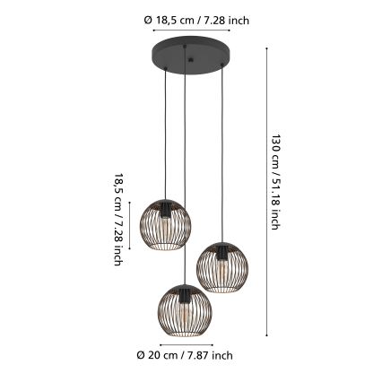 Eglo - Lampadario a cavo 3xE27/60W/230V nero