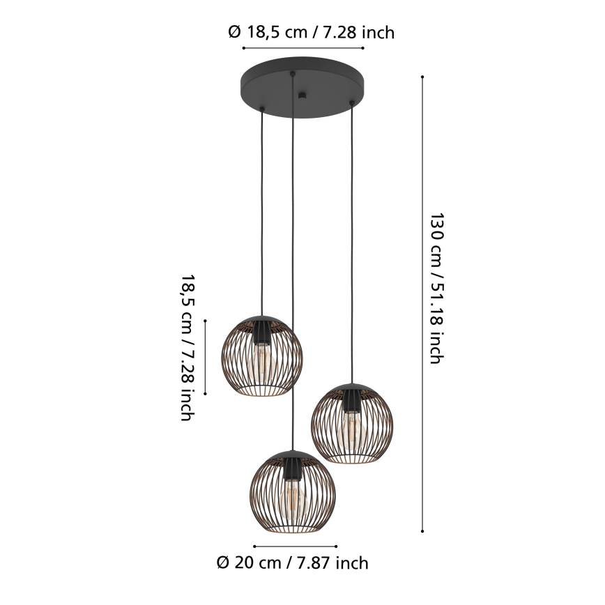 Eglo - Lampadario a cavo 3xE27/60W/230V nero