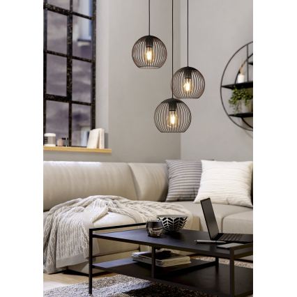 Eglo - Suspension sur câble 3xE27/60W/230V noire