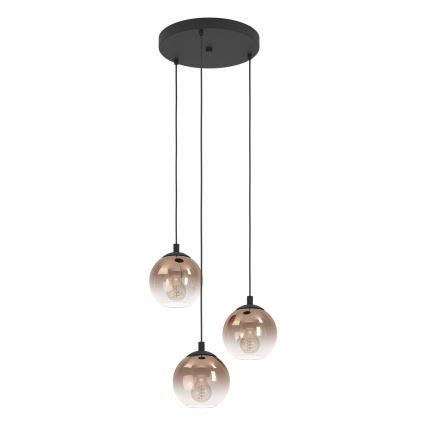 Eglo - Pendelleuchte an Kabel 3xE27/60W/230V schwarz/beige/rauchfarben