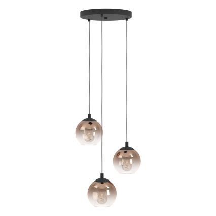 Eglo - Pendelleuchte an Kabel 3xE27/60W/230V schwarz/beige/rauchfarben