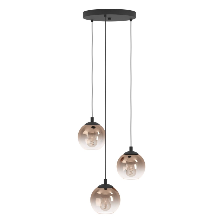 Eglo - Pendelleuchte an Kabel 3xE27/60W/230V schwarz/beige/rauchfarben