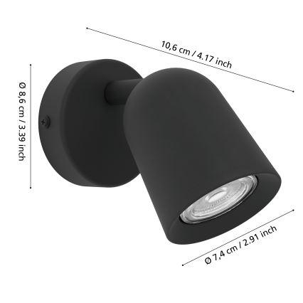 Eglo - Applique murale spot 1xGU10/5W/230V noire