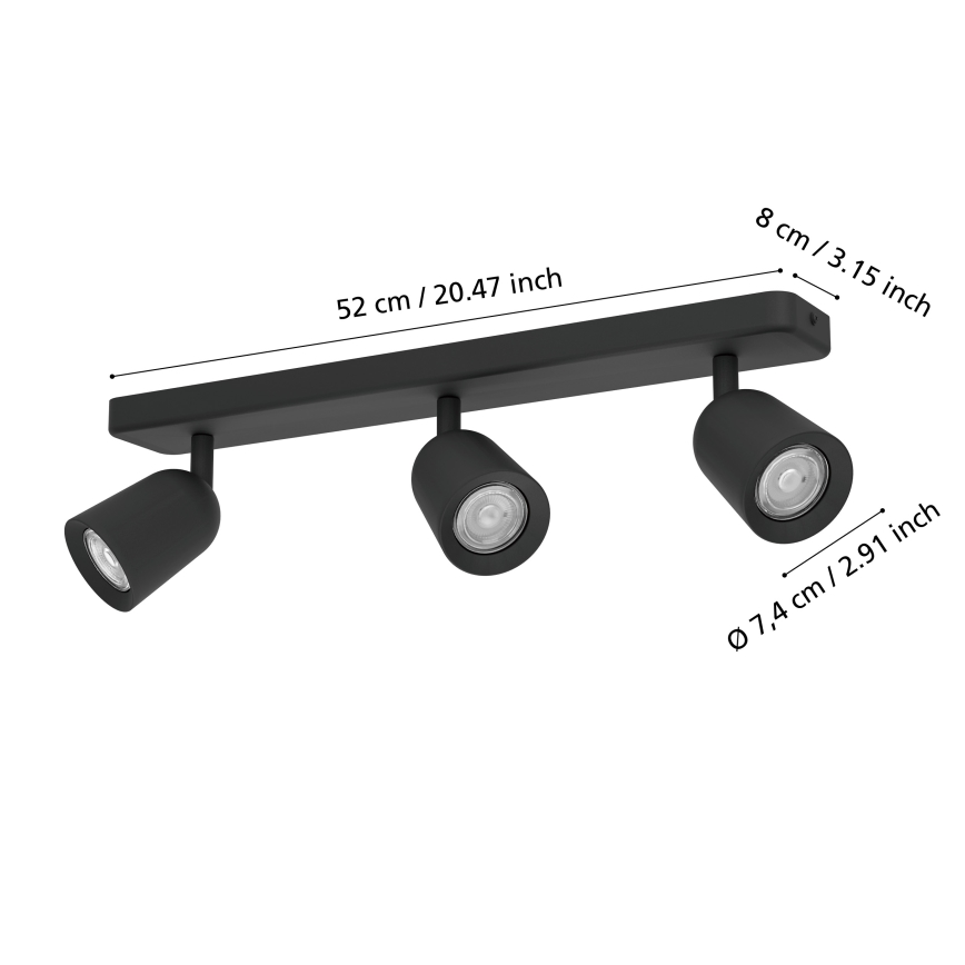 Eglo - Spot orientable 3xGU10/10W/230V noir
