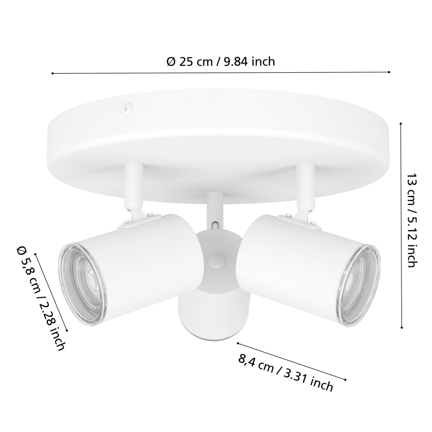 Eglo - Faretto da bagno 3x GU10/5W/230V Ø 25 cm IP44, bianco