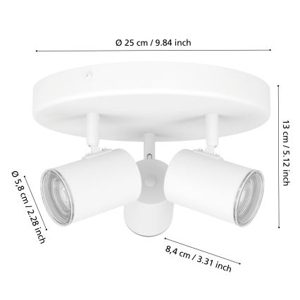Eglo - Spot pour salle de bains 3x GU10/5W/230V Ø 25 cm IP44 blanc
