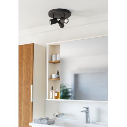 Eglo - Faretto da bagno 3xGU10/5W/230V Ø 25 cm IP44 nero
