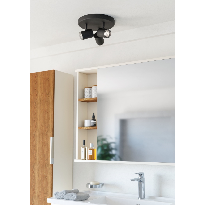 Eglo - Faretto da bagno 3xGU10/5W/230V Ø 25 cm IP44 nero