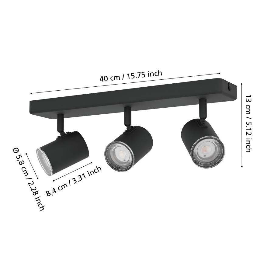 Eglo - Badezimmer-Spot 3x GU10/5W/230V, IP44, schwarz