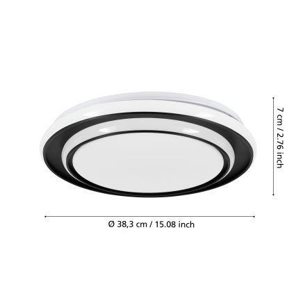 Eglo - Plafonnier LED 24 W / 230 V, 2700 / 4000 / 6500 K, Ø 40 cm, noir