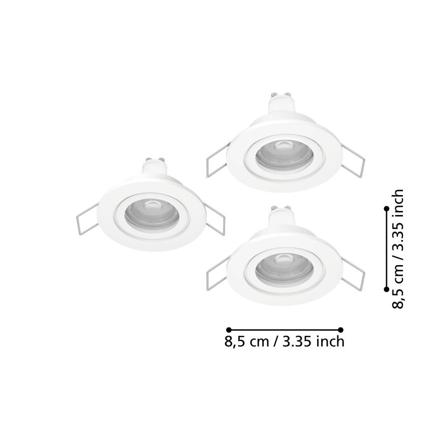 Eglo - 3er-Set LED-Badezimmer-Einbaustrahler 1x GU10/4,5W/230V IP44 weiß