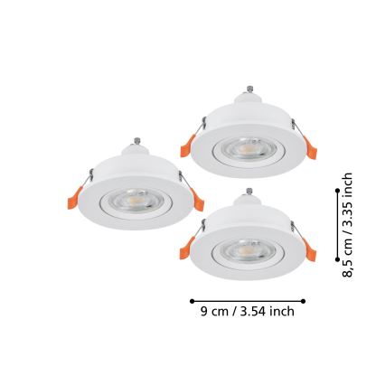 Eglo - Set da 3 faretti da incasso LED 1x GU10/4,5W/230V, bianco