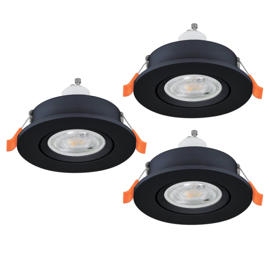 Eglo - Set da 3 faretti LED da incasso per bagno 1xGU10/4,5W/230V IP44 nero