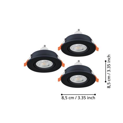 Eglo - Set da 3 faretti LED da incasso per bagno 1xGU10/4,5W/230V IP44 nero