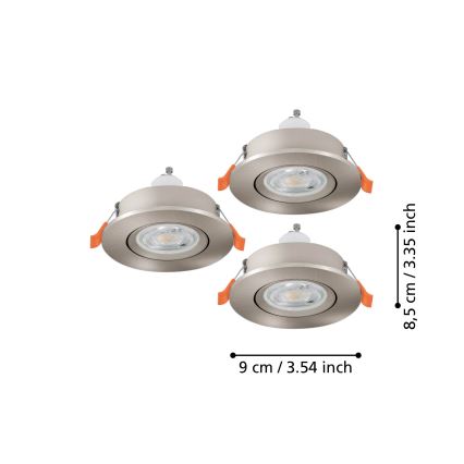 Eglo - Set di 3 faretti LED da incasso, 1x GU10/4,5W/230V, cromo opaco