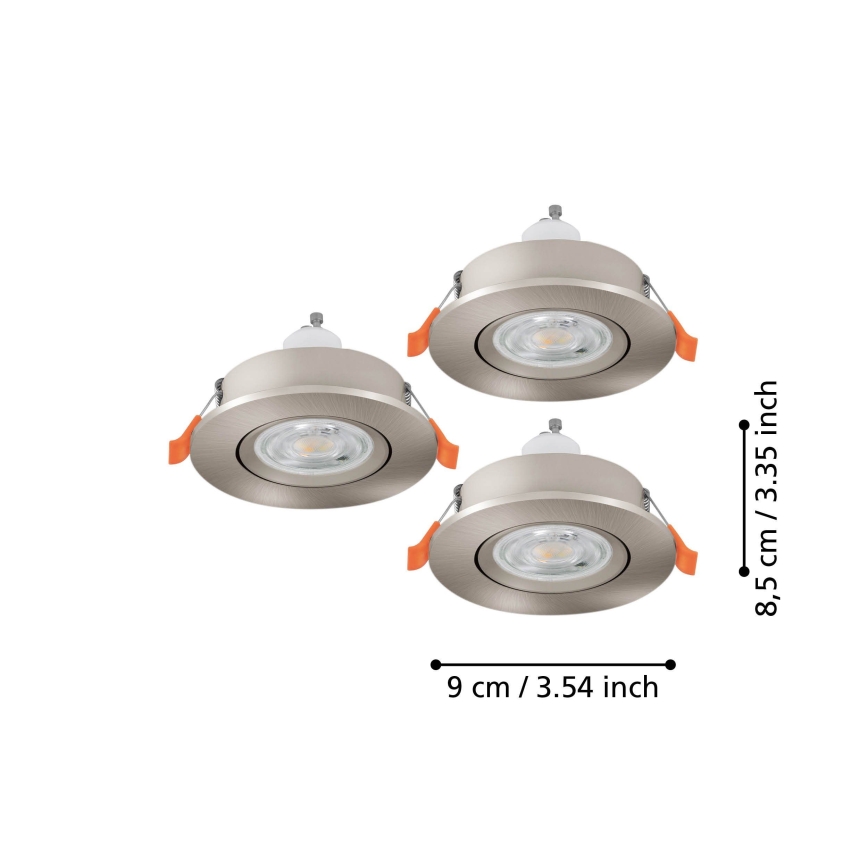 Eglo - Set di 3 faretti LED da incasso, 1x GU10/4,5W/230V, cromo opaco