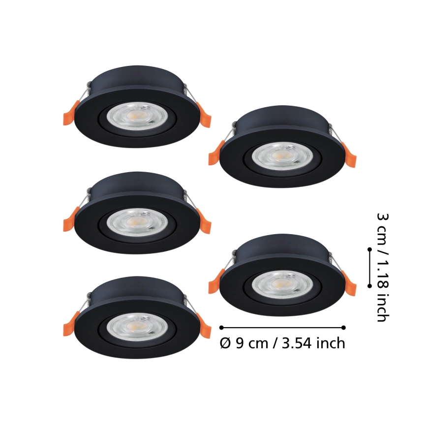 Eglo - Set da 5 faretti da incasso a LED 4,8W 230V 2700/4000/6500K, nero