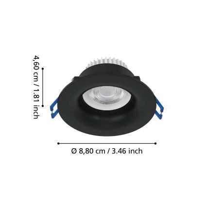 Eglo - Faretto LED da incasso per bagno LED/4,9W/230V 2700/4000/6500K Ø 8,8 cm IP65 nero