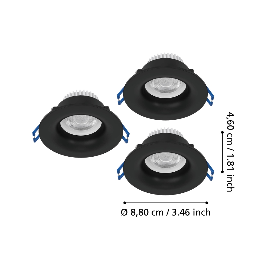 Eglo - Set da 3 faretti da incasso per bagno a LED/4,9W/230V 2700/4000/6500K Ø 8,8 cm IP65 nero