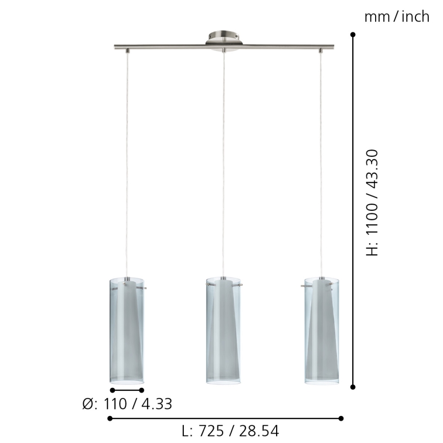 EGLO - Lampadario sospeso 3xE27/60W fumo