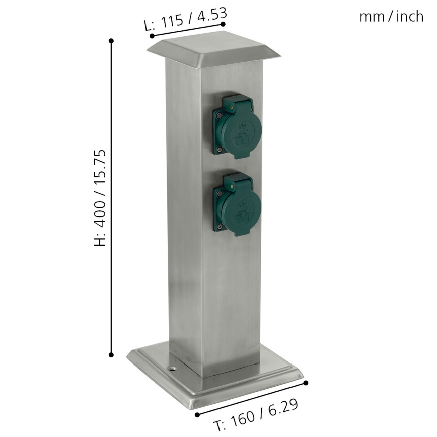 EGLO - Multipresa verticale da esterno verde SCHUKO IP44