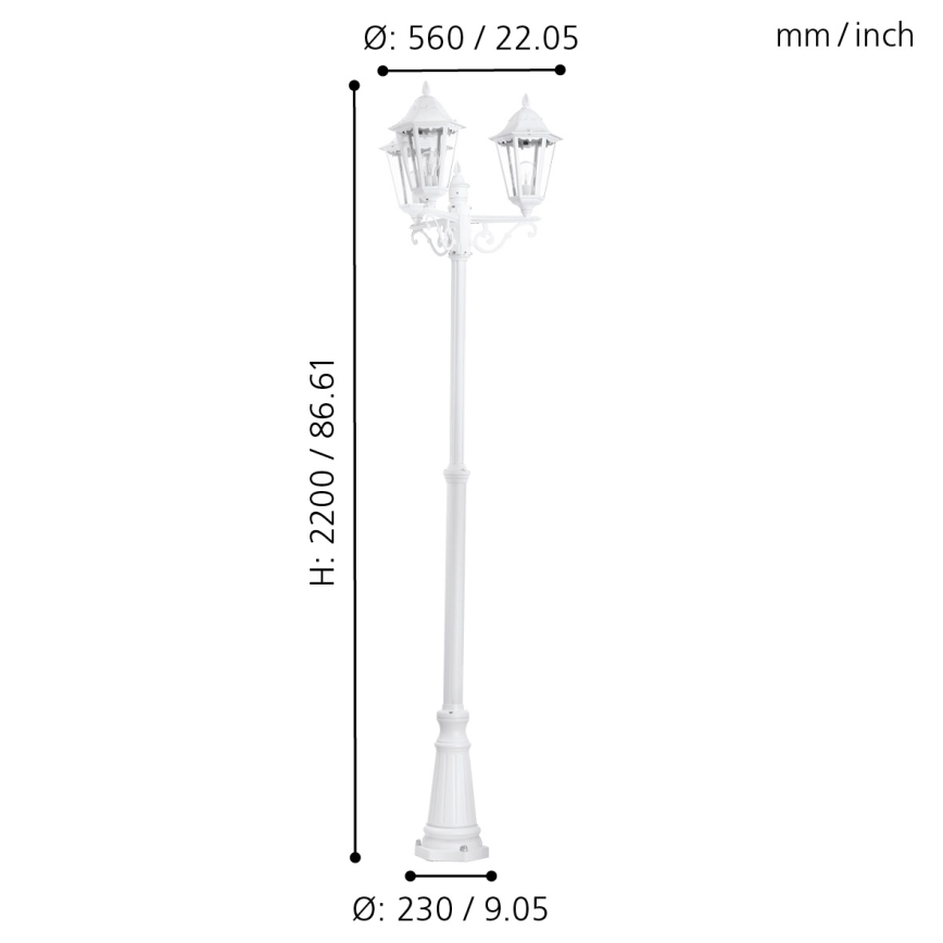 Eglo - Lampadaire extérieur 3xE27/60W/230V IP44