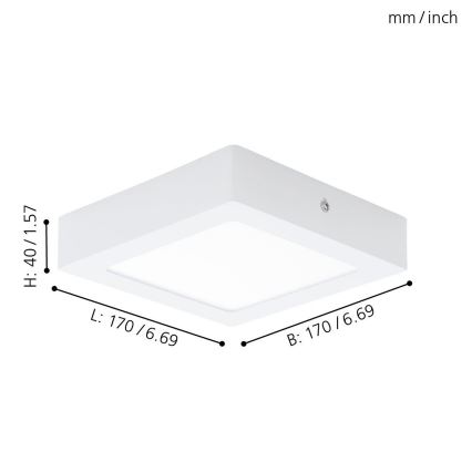 Eglo 94074 - Plafonnier LED FUEVA 1, 10,88 W, 230 V, 17 x 17 cm